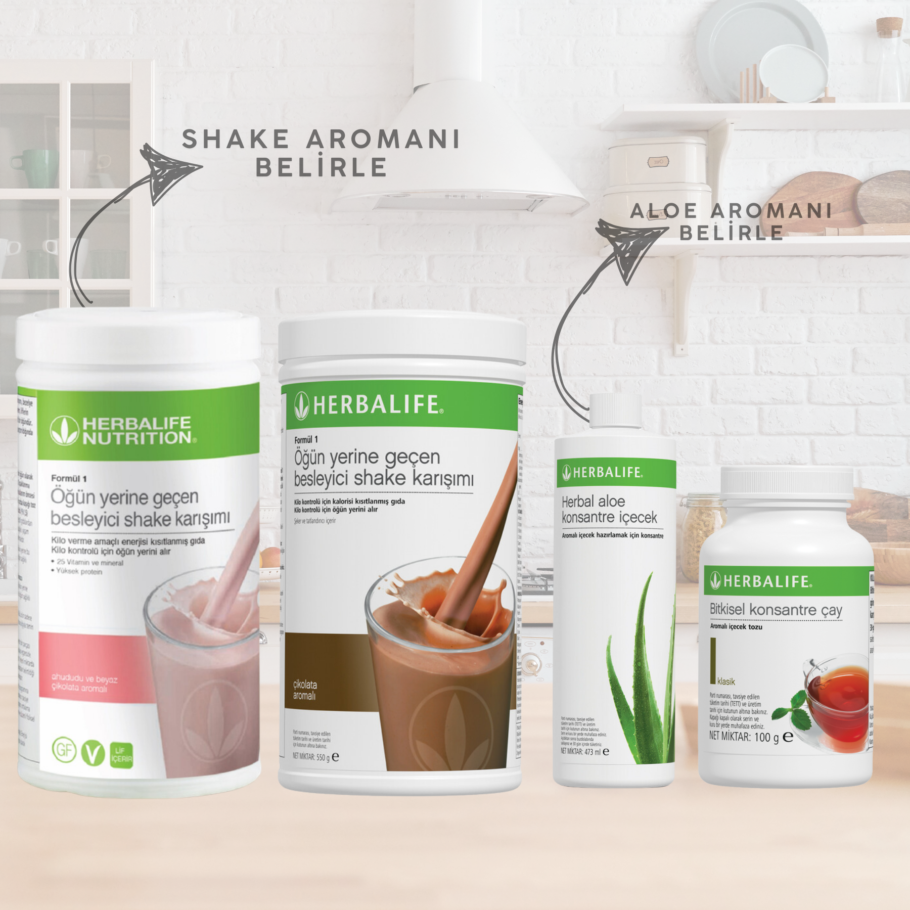 2 shake+ aleo +100 gram çay ++ Herbalife Aşağı Kilo Kontrol Seti 1 Aylık Ürün - Görsel 1