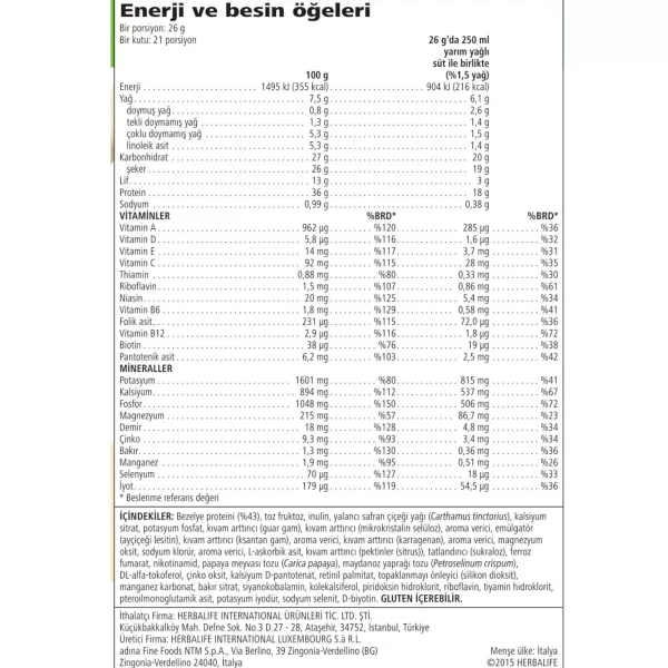Herbalife Çikolata Aromalı Shake içindekiler